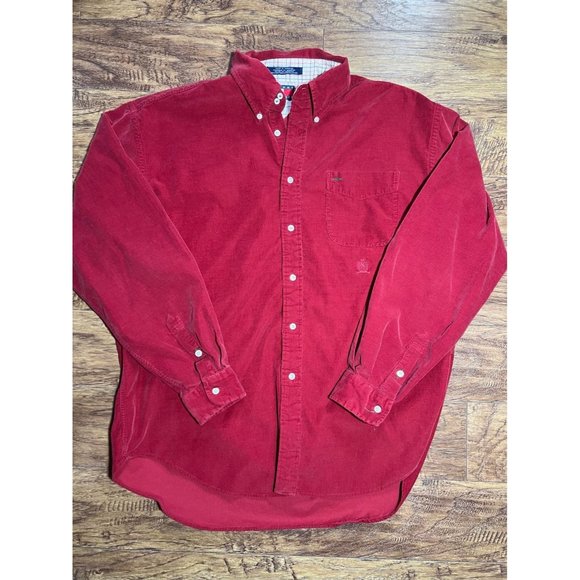 Vintage Tommy Hilfiger Shirt Men Extra Large Red Burgundy Corduroy - Picture 1 of 5